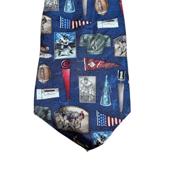 Dillards Americana Men's Blue Silk Football Nostalgia Tie Vintage - Picture 2 of 4